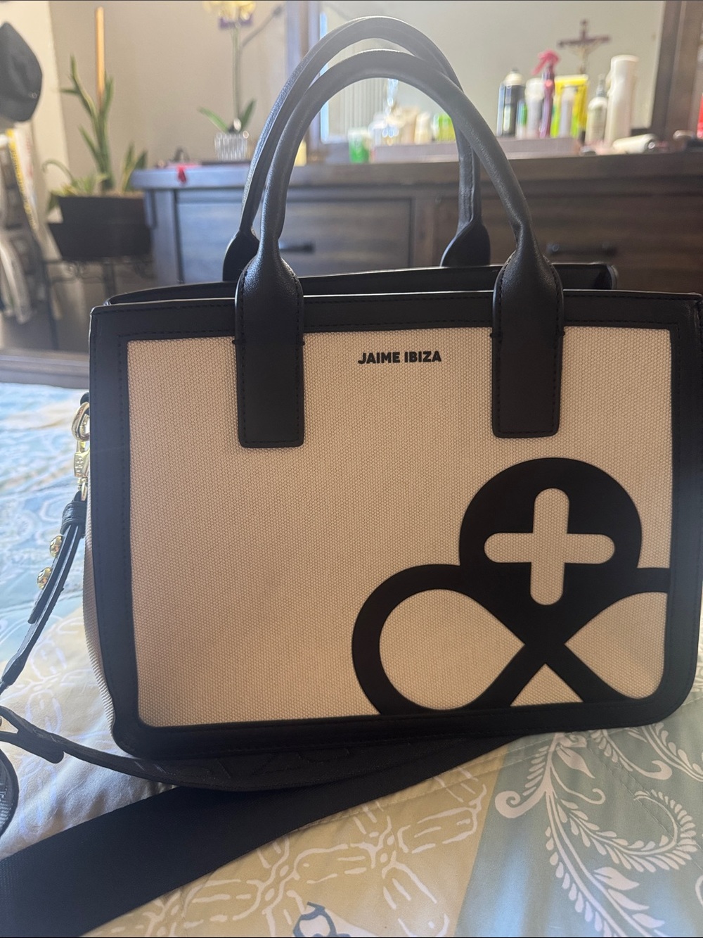 Black & Cream Canvas Tote